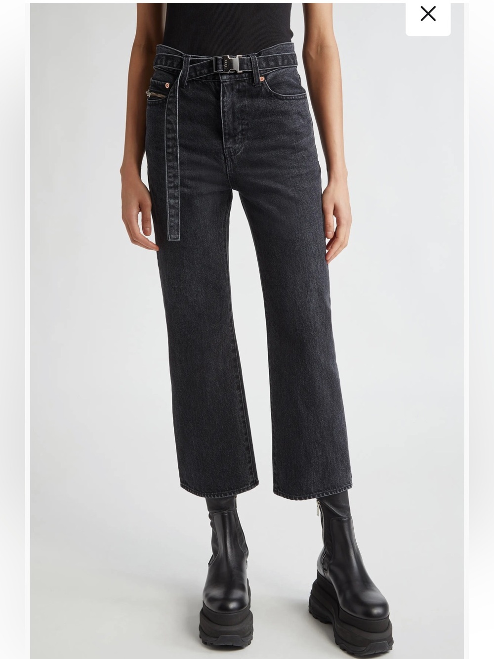 Sacai Black Cropped Bootcut Jeans